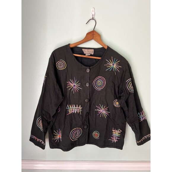 New Direction Jacket Womens S Black Embroidered Beaded Art to Wear Artsy Casual - Picture 1 of 7